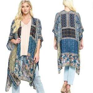 Rachel Roy Womens Lagenlook Artsy Boho Hippie Viscose Floral Kimono One‎ Size